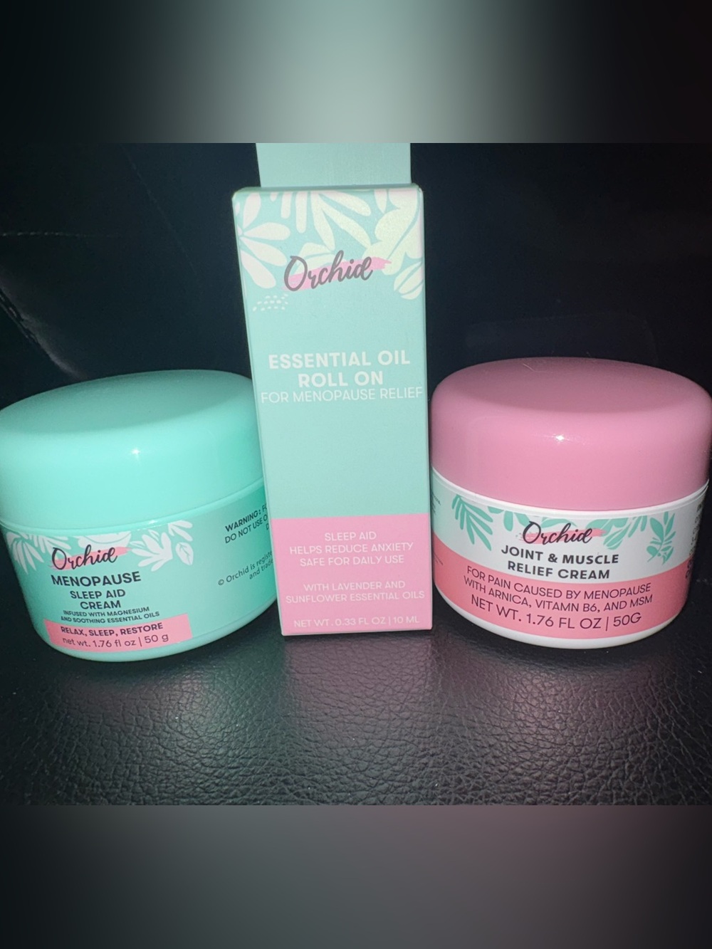 Menopause Relief Creams & Essential Oil Roll-On Set in Mint & Pink